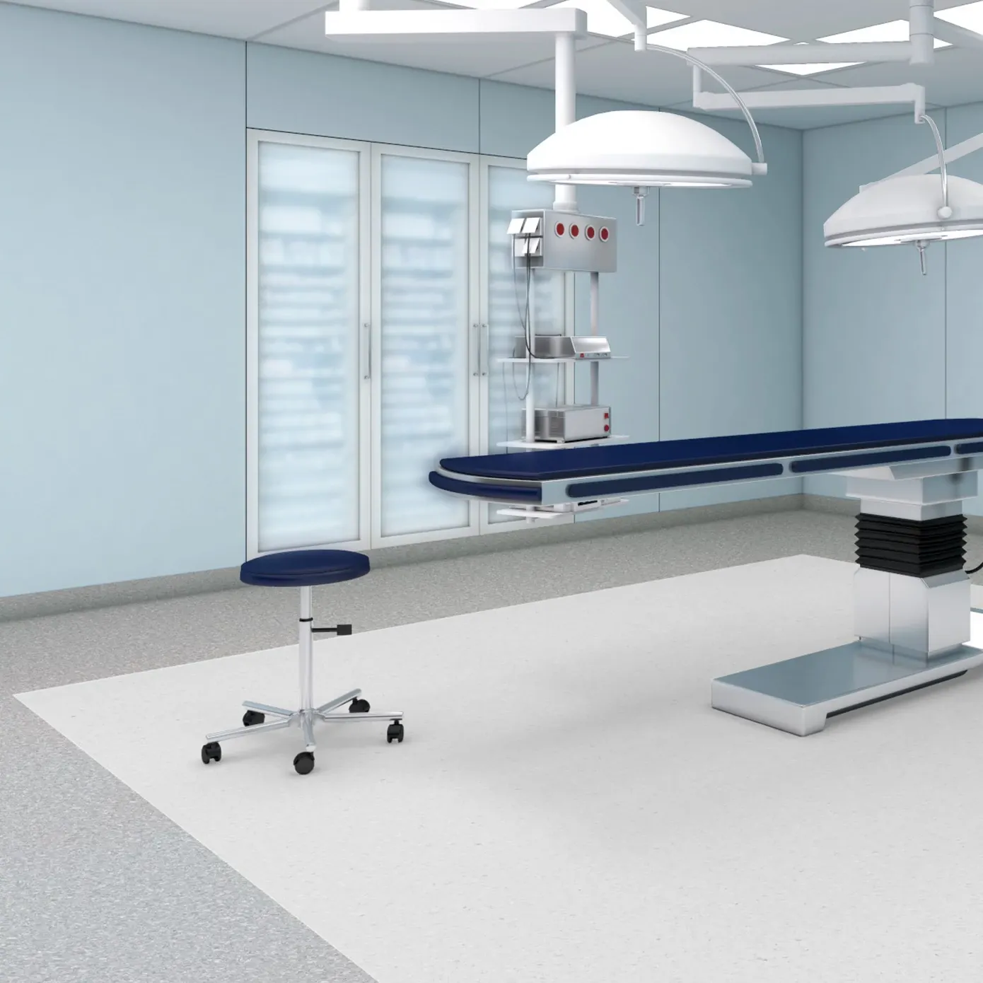 Modern healthcare facility with commercial homogeneous sheet vinyl flooring in a surgical room setting