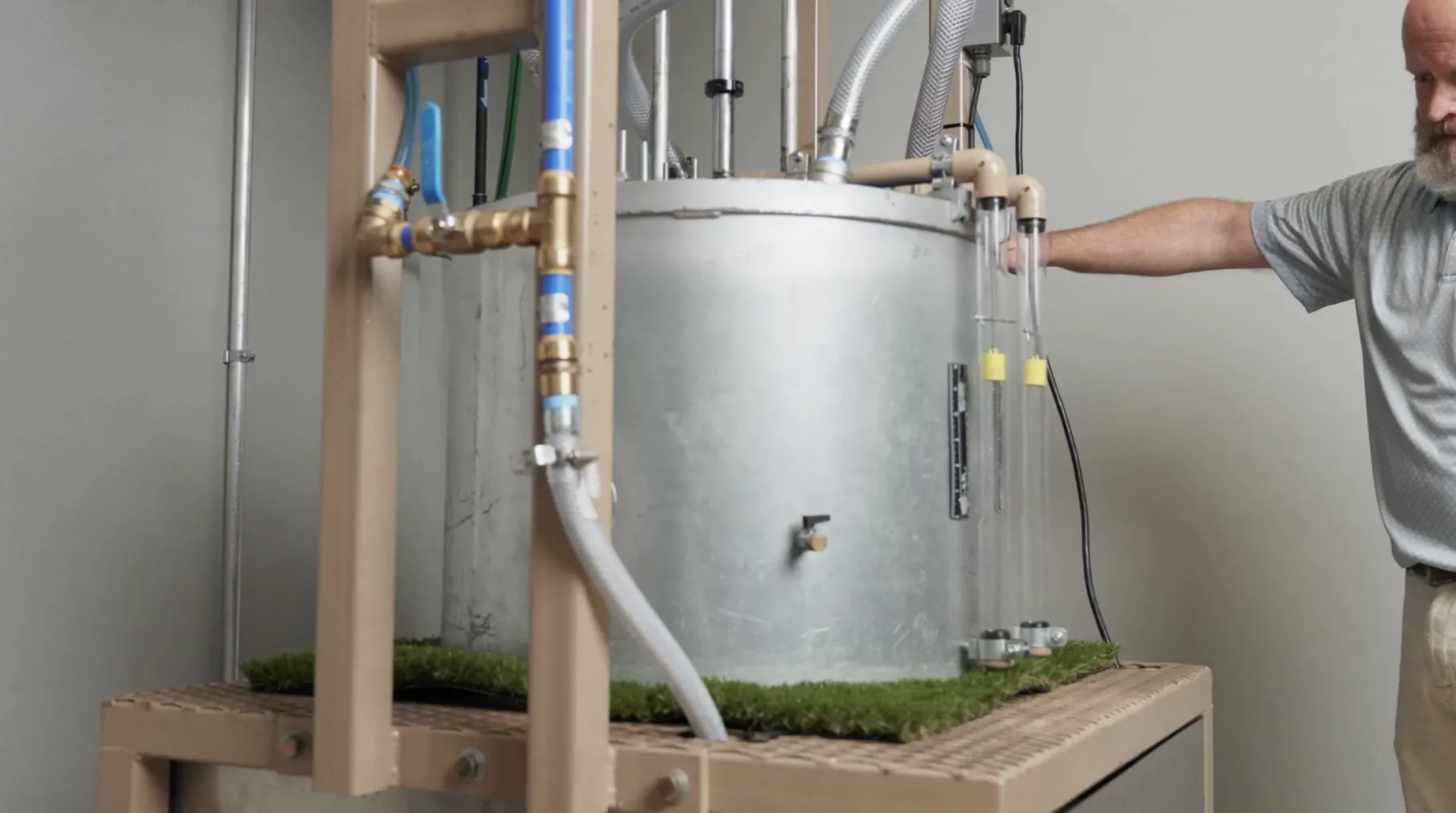 Industrial equipment with pipes and gauges in a laboratory setting