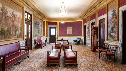 Luxurious carpet design for government interiors Ornate carpet in a government facility waiting room