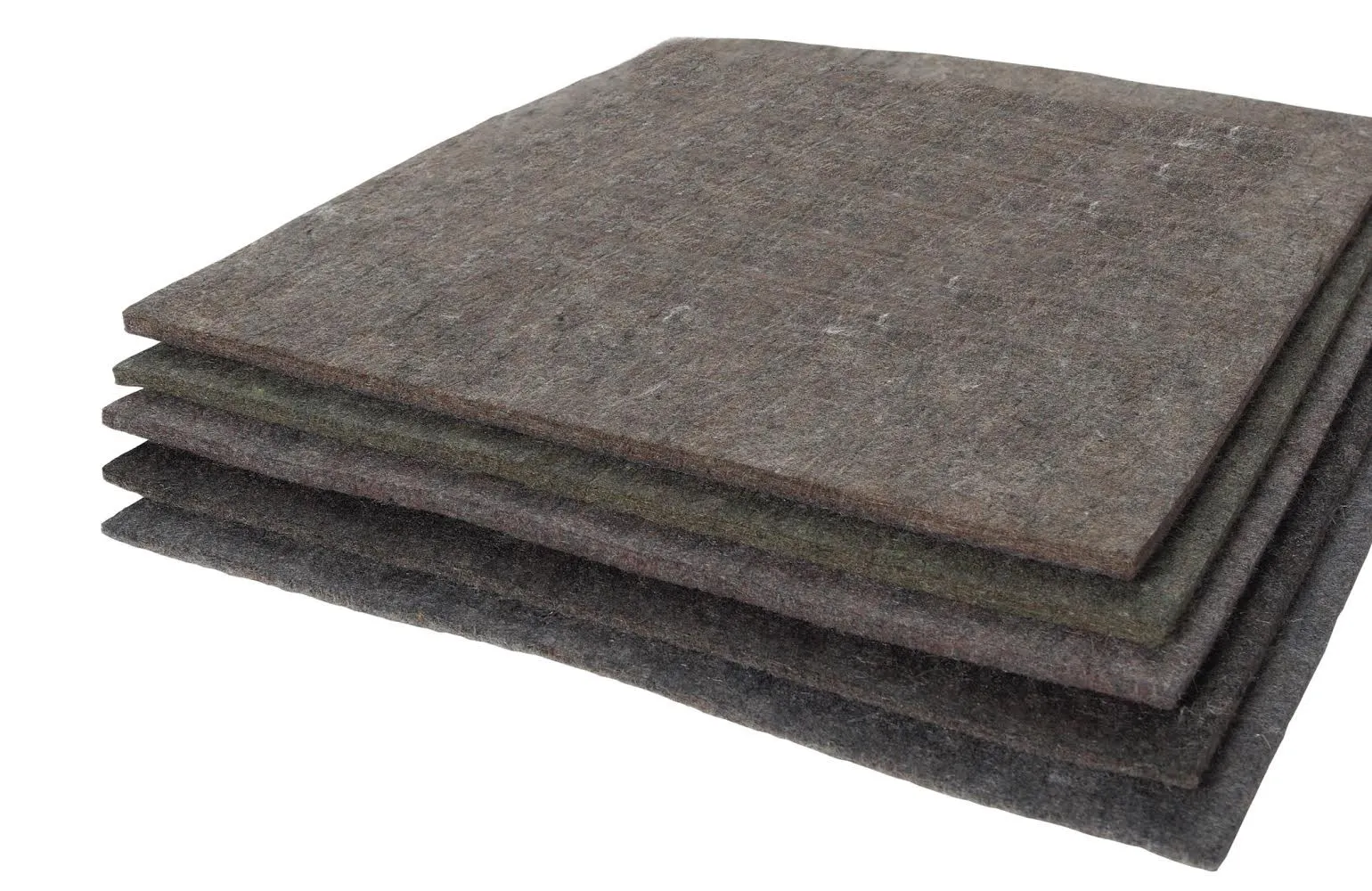 Stack of grey and brown felt flooring swatches