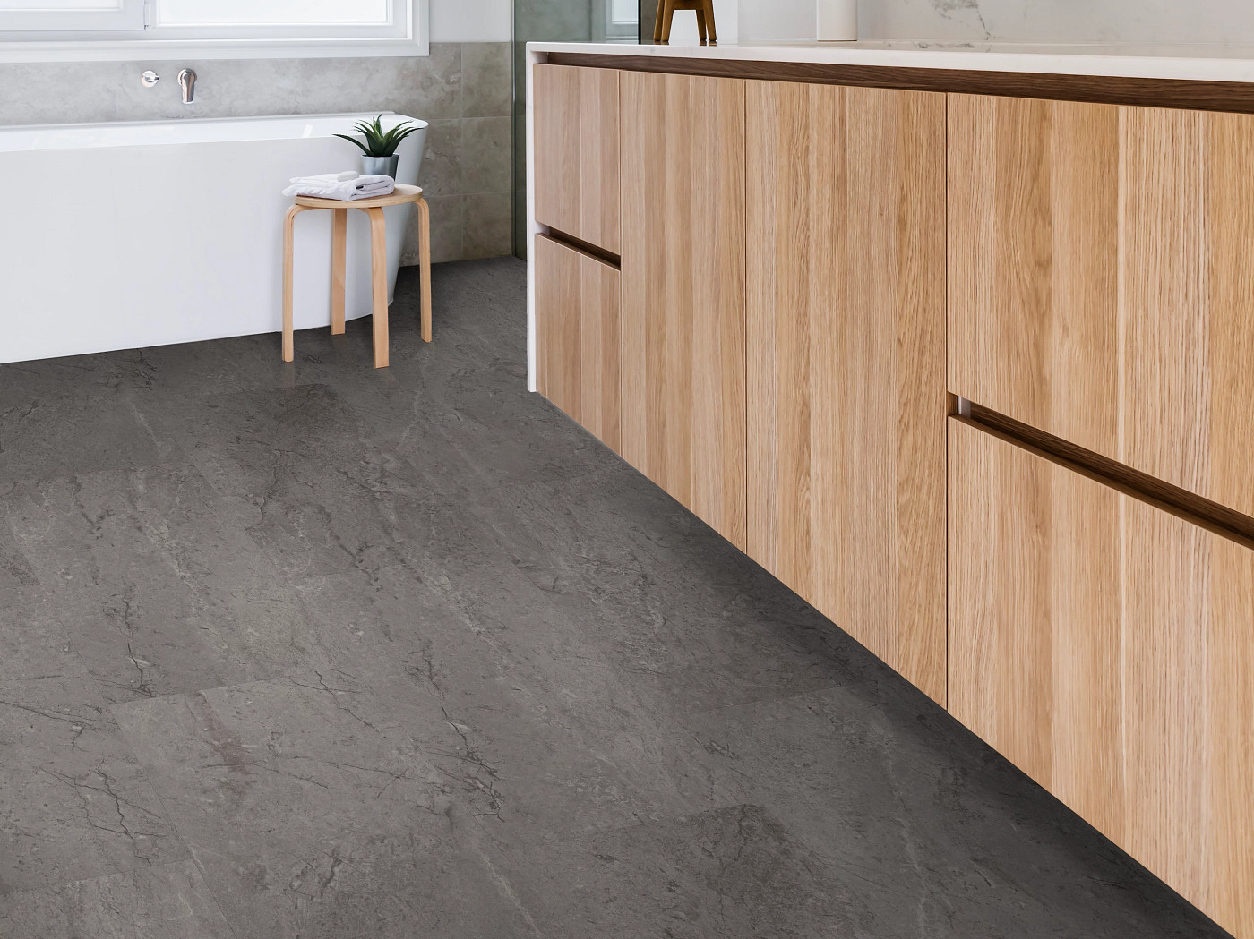 Charcoal Sopstn flooring, shown in a room