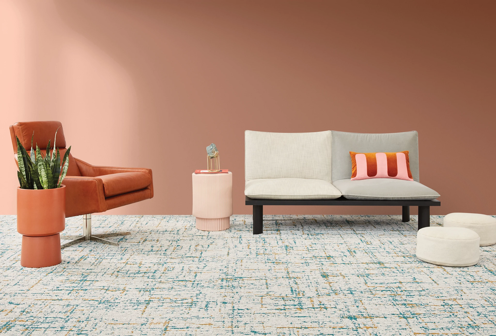 Modern office space with light commercial carpet flooring