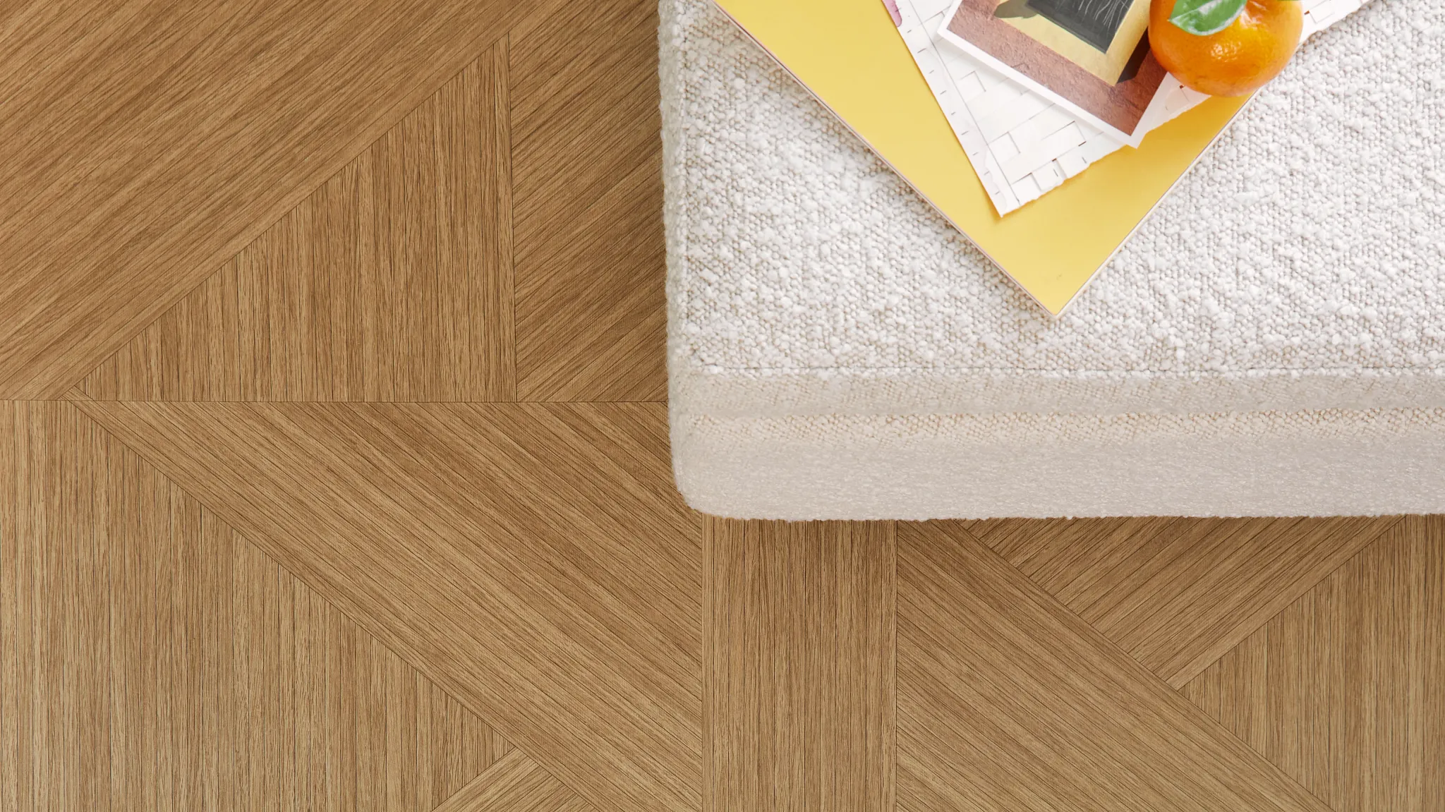 Heavy Commercial Luxury Vinyl Tile in a geometric pattern with a natural wood finish, featuring 18x18 inch dimensions