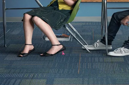 Blue Commercial Carpet Tile in Education Facility Education facility with blue commercial carpet tile flooring and students sitting on chairs