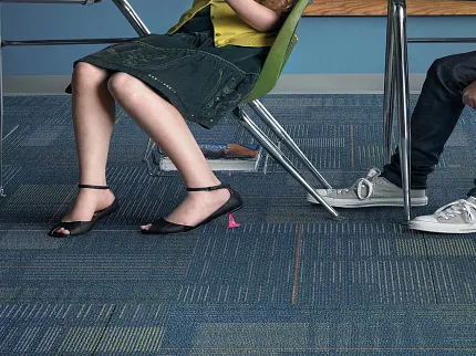 Blue Commercial Carpet Tile in Education Facility Education facility with blue commercial carpet tile flooring and students sitting on chairs