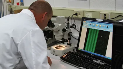Precision analysis in scientific research laboratory Laboratory technician analyzing samples under a microscope