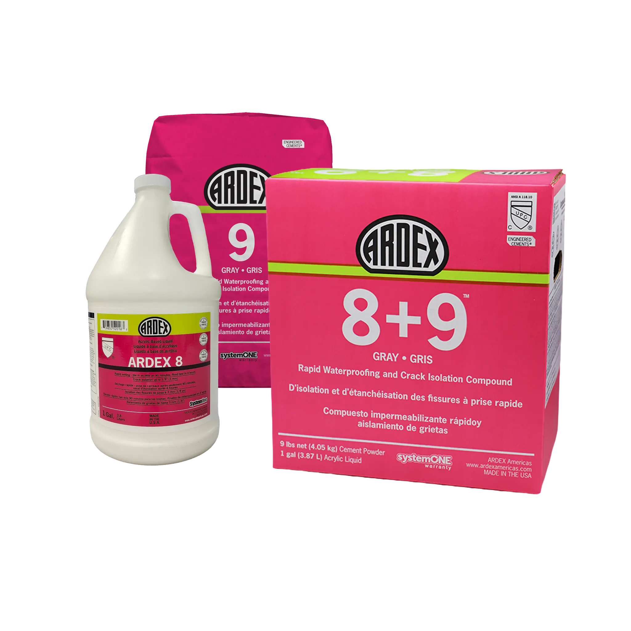 ARDEX 8+9 rapid waterproofing and crack isolation compound packaging