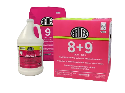 ARDEX 8+9 waterproofing solution for construction projects ARDEX 8+9 rapid waterproofing and crack isolation compound packaging