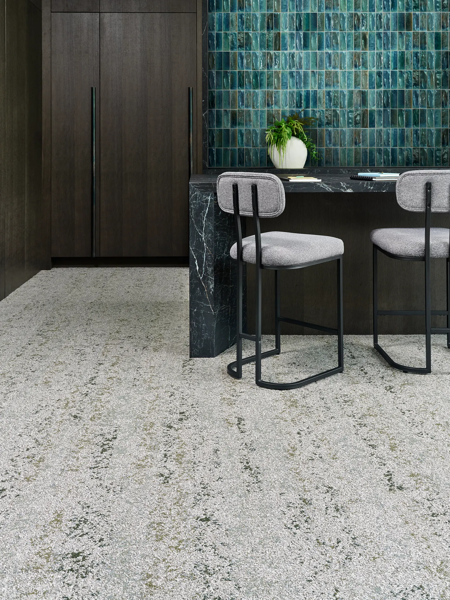 Modern room with 9x36 inch carpet tile flooring