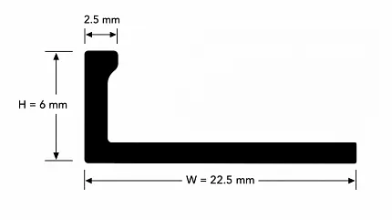 Flooring profile dimensions for installation Diagram of flooring profile with dimensions 22.5 mm width and 6 mm height