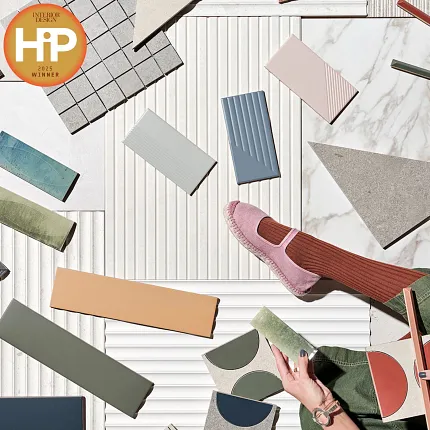 Vibrant tile collection for modern interiors Assorted tile samples in various colors including blue, green, beige, and pink