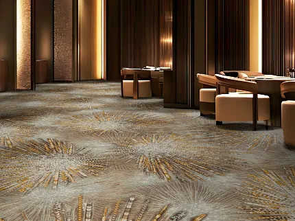 Elegant commercial carpet for upscale hospitality spaces Luxurious hospitality facility with intricate carpet design