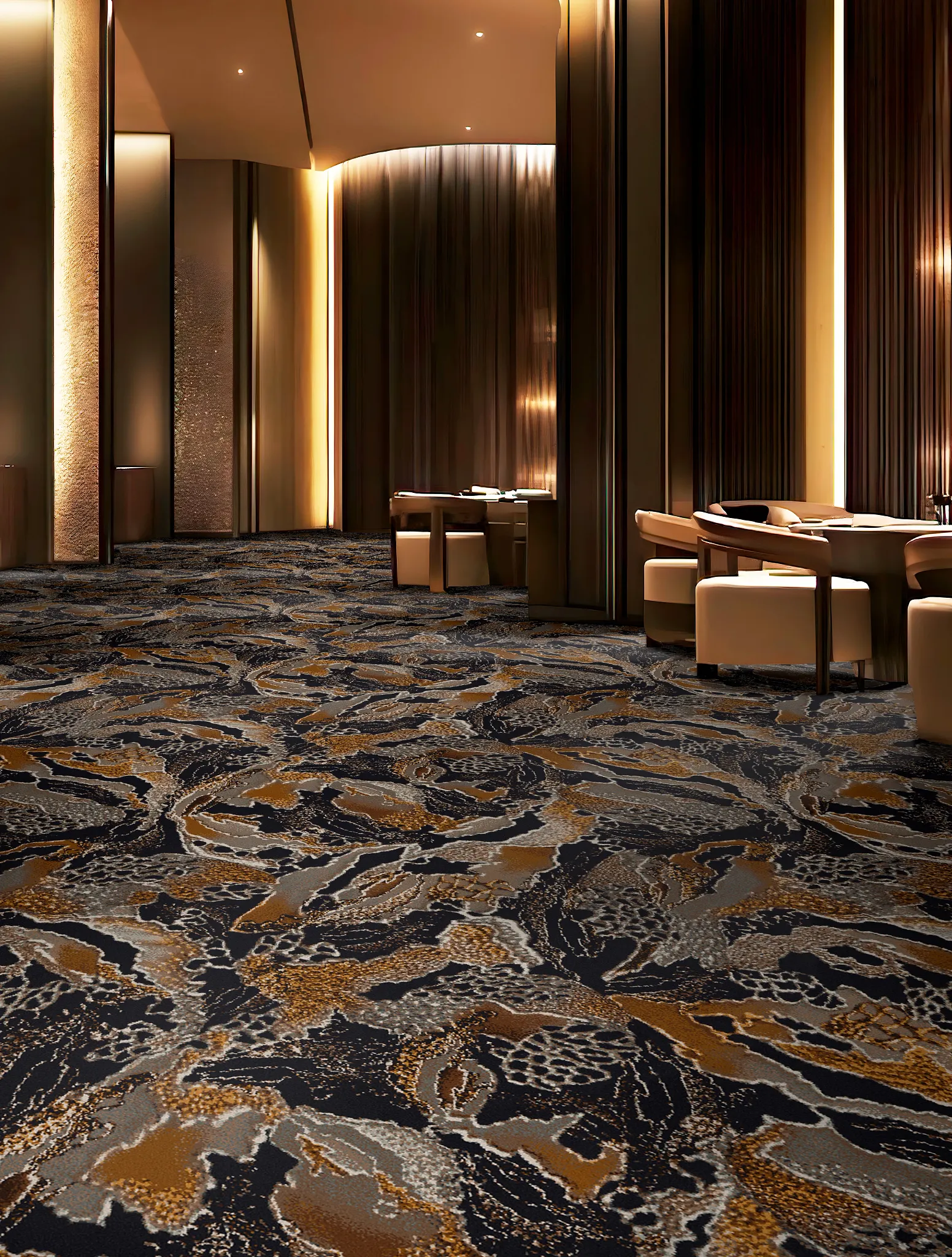 Luxurious commercial carpet tile in a sophisticated hospitality setting