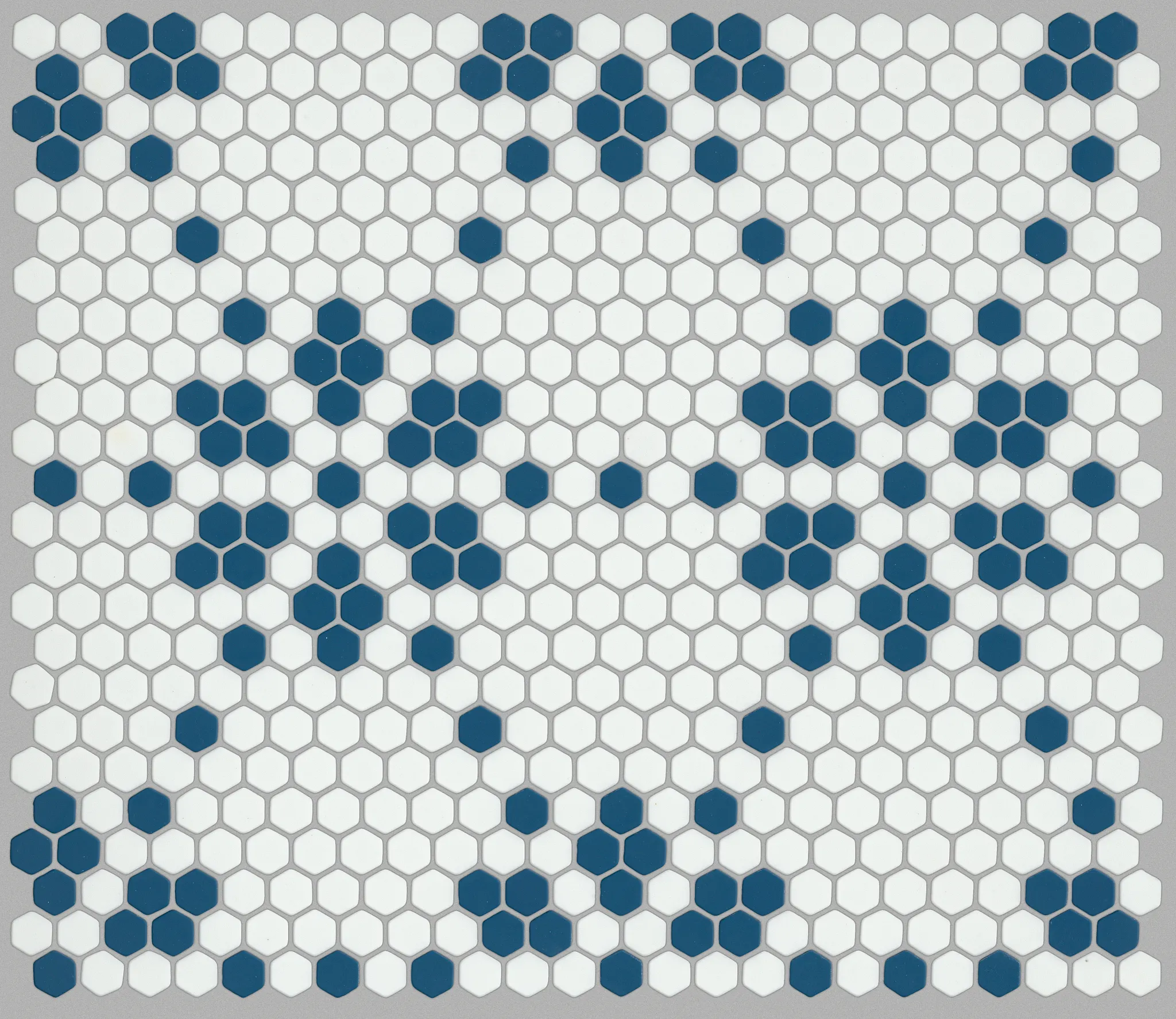 Hexagon mosaic tile pattern in white and blue