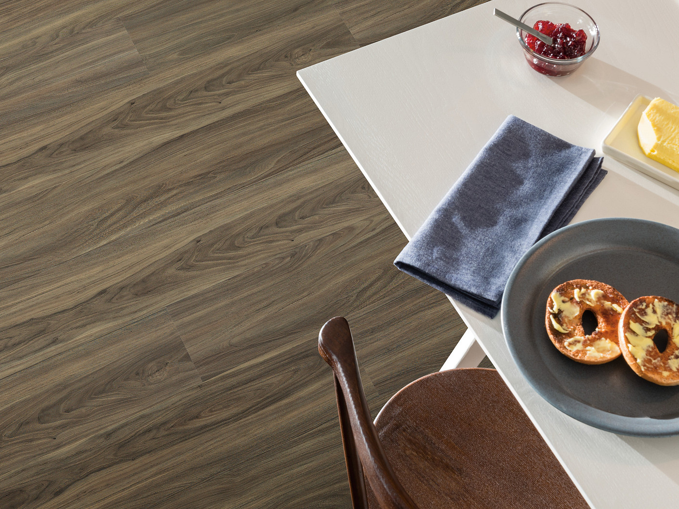 Cinnamon Wlanut flooring, shown in a room