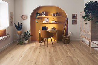 A home-office room featuring a COREtec vinyl plank flooring 