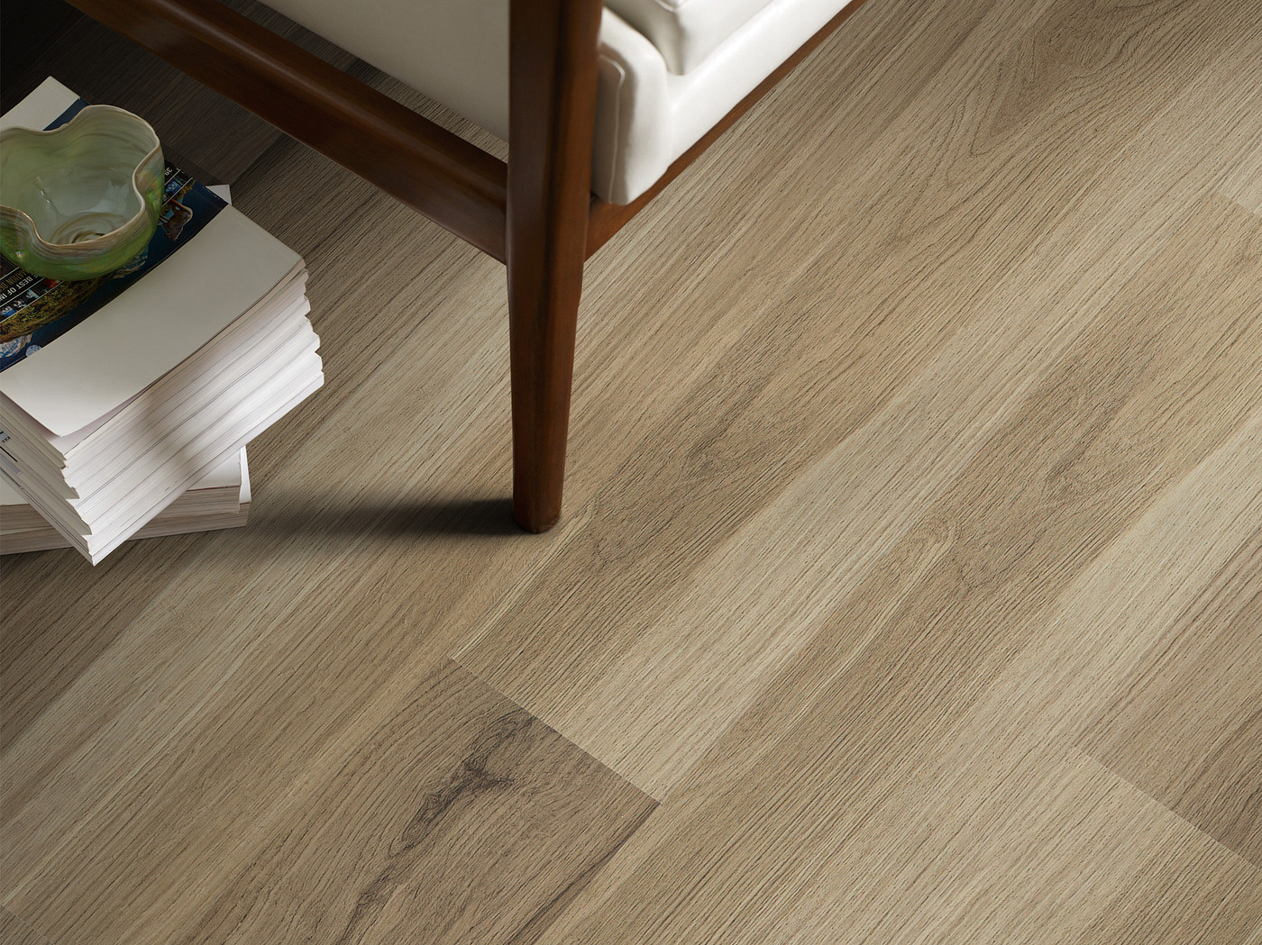 Almond Oak flooring, shown in a room