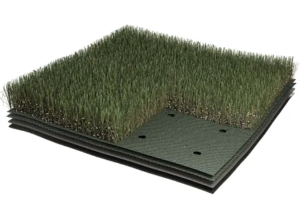 Durable artificial grass flooring for versatile use Artificial grass flooring sample with layered construction