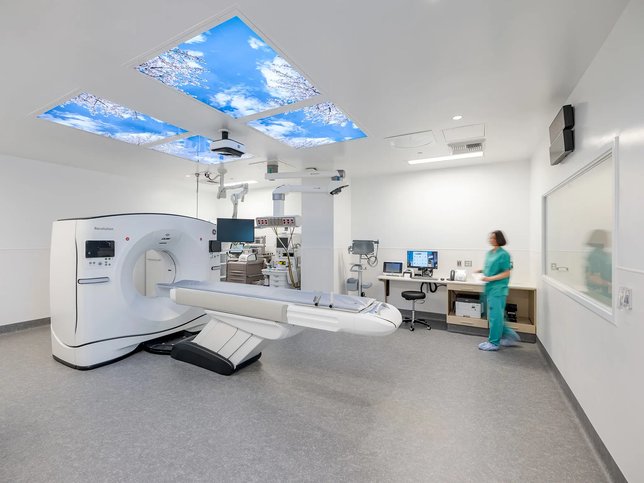Medical imaging room with PVC-free flooring and bio-based polyurethane sheet