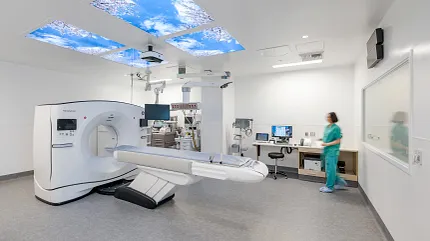 Durable PVC-free flooring in healthcare setting Medical imaging room with PVC-free flooring and bio-based polyurethane sheet