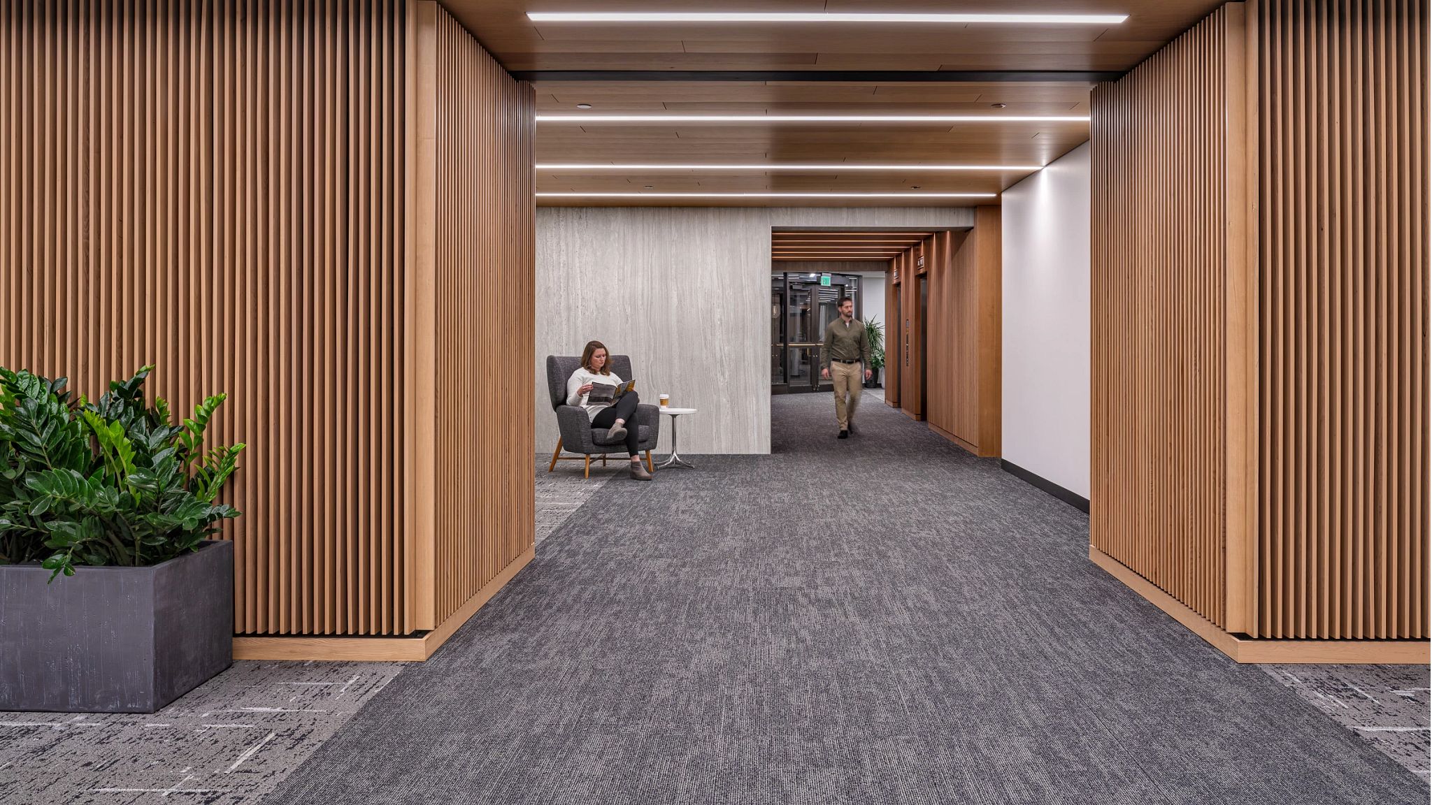 View of interior of the atrium displaying our entry way carpet tile