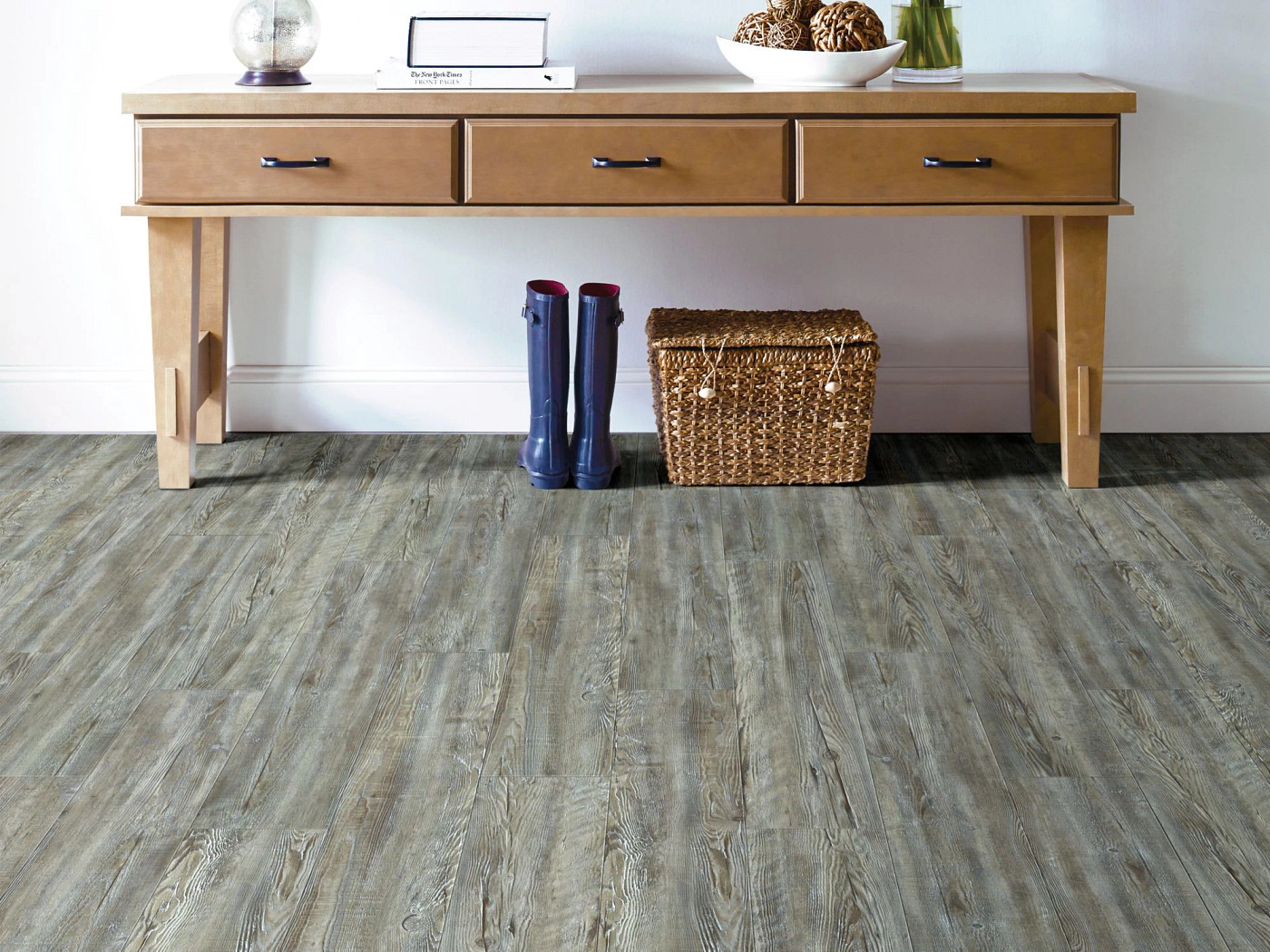 Weathered Barnb flooring, shown in a room