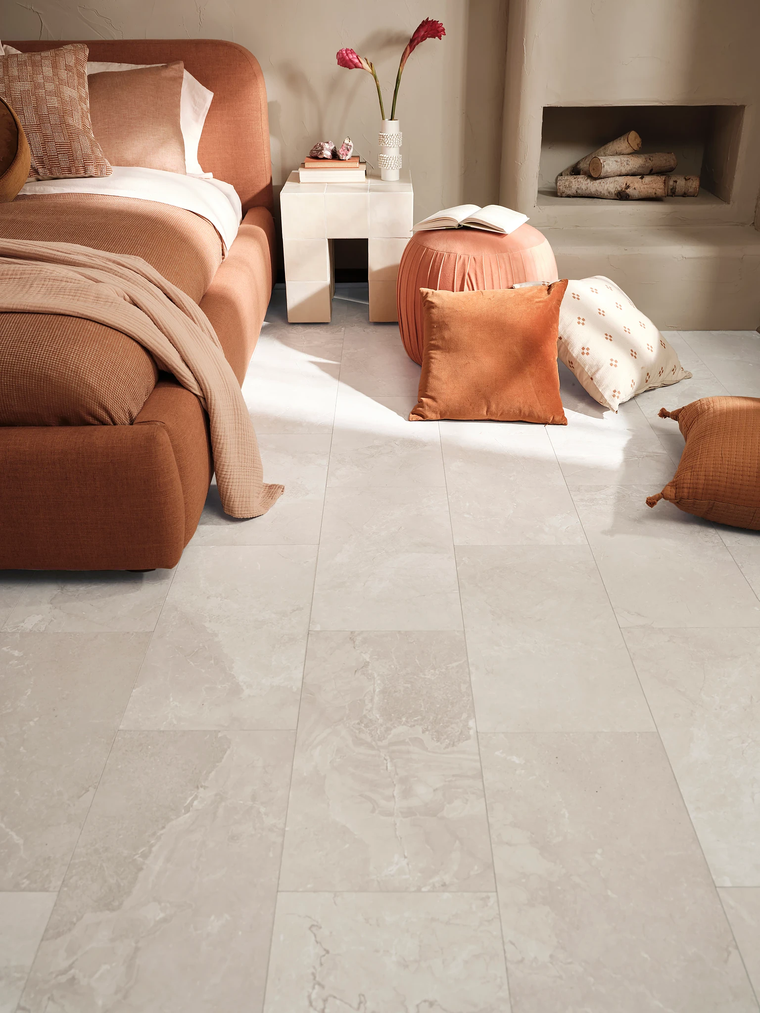 bedroom with luxury vinyl tile floor in a stone look with dimensions of 2362x1181 inches