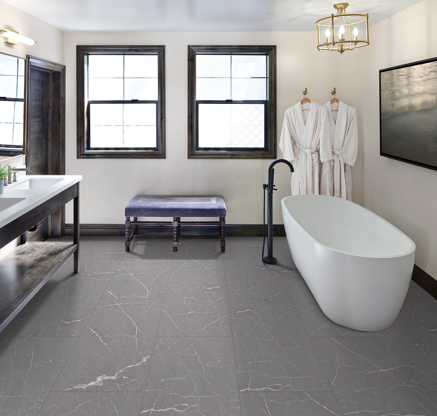 Bronzeite Marble flooring, shown in a room