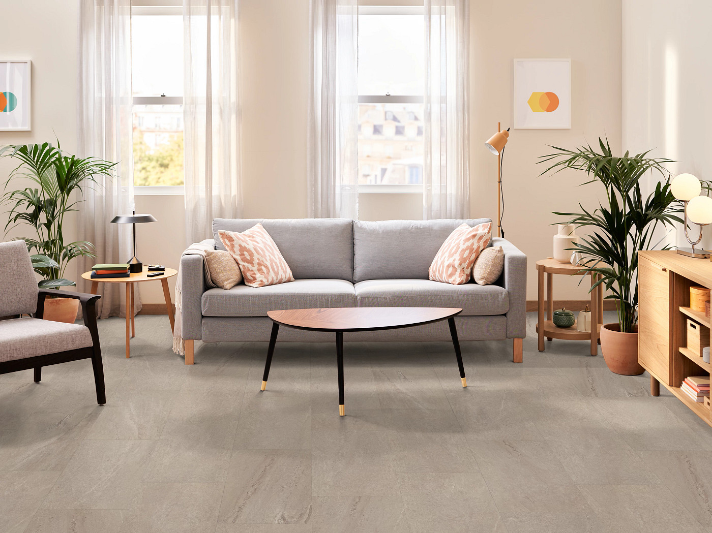 Beige Slate flooring, shown in a room