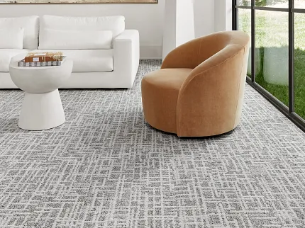 Sustainable carpet tile for contemporary interiors Modern living room with eco-friendly carpet tile flooring