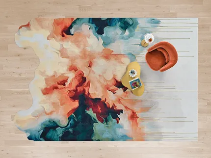 Abstract Multicolor Rug on Light Wood Flooring Custom Pattern RF93710