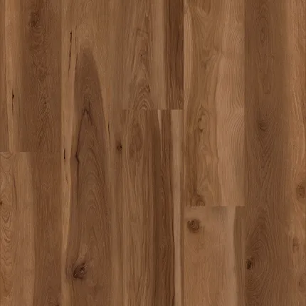 Warm Brown Wood Look Luxury Vinyl Plank Flooring - Durable and Waterproof Luxury vinyl plank flooring with a warm brown wood look, showcasing natural grain patterns and knots