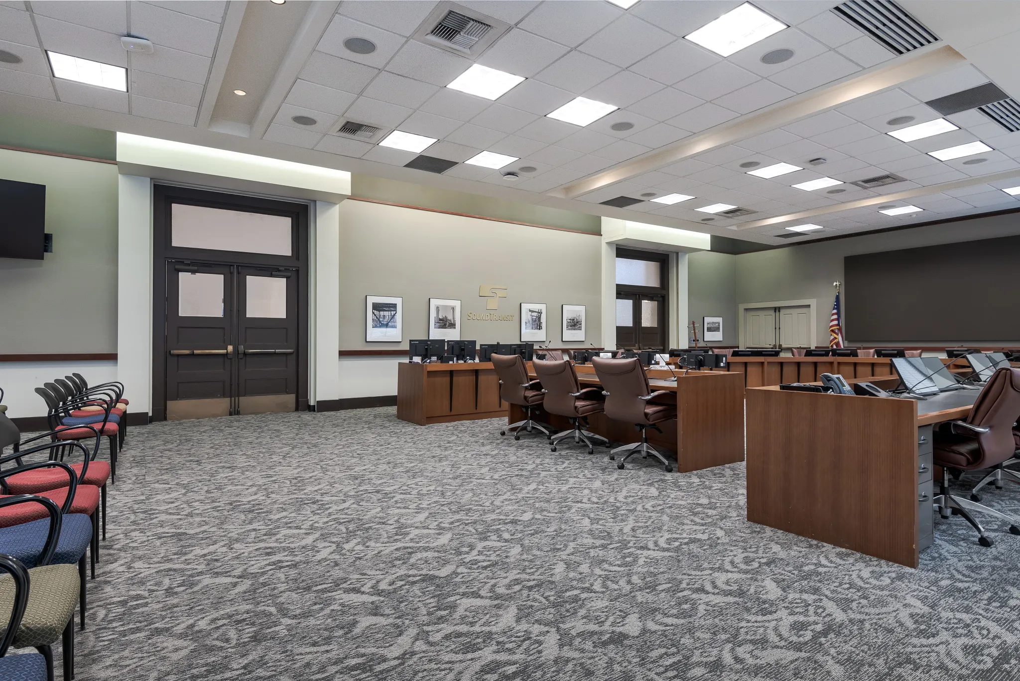 Government space with gray carpet tile with abstract design