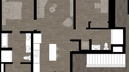 Stylish wood flooring for modern home designs Floor plan with wood flooring in various rooms