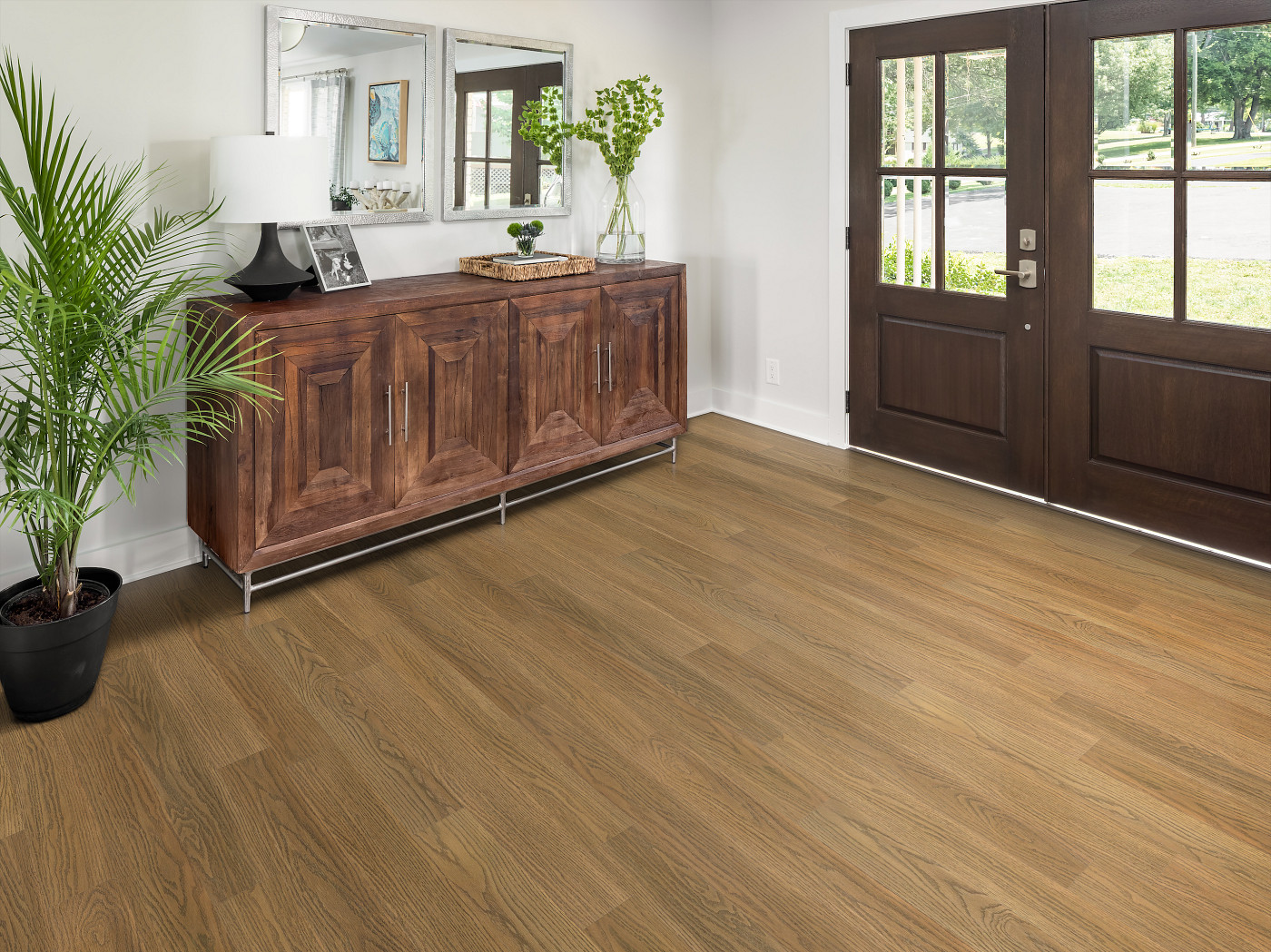 Antique Natural Oak flooring, shown in a room