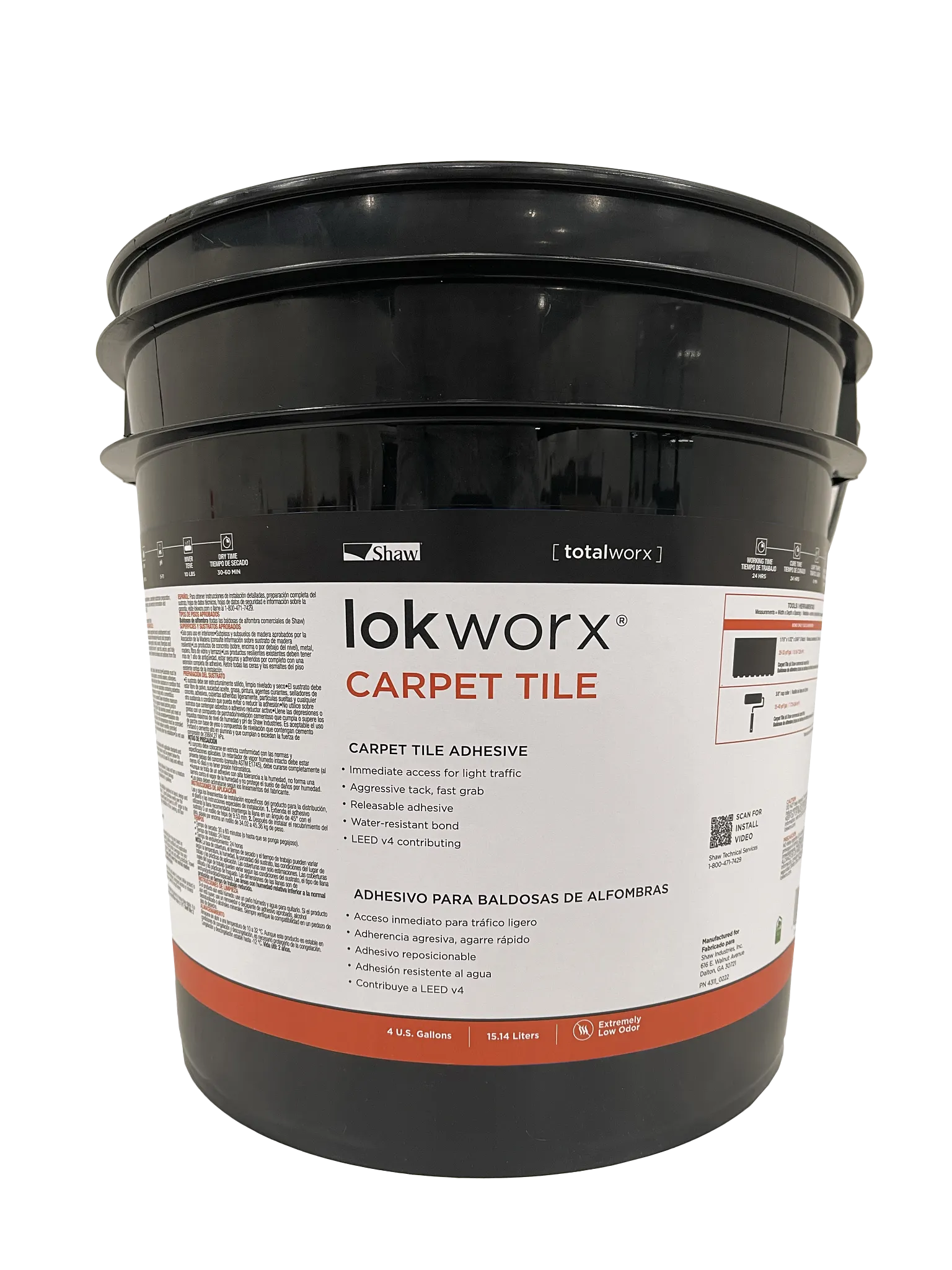 Lokworx Carpet Tile Adhesive in black container with product details