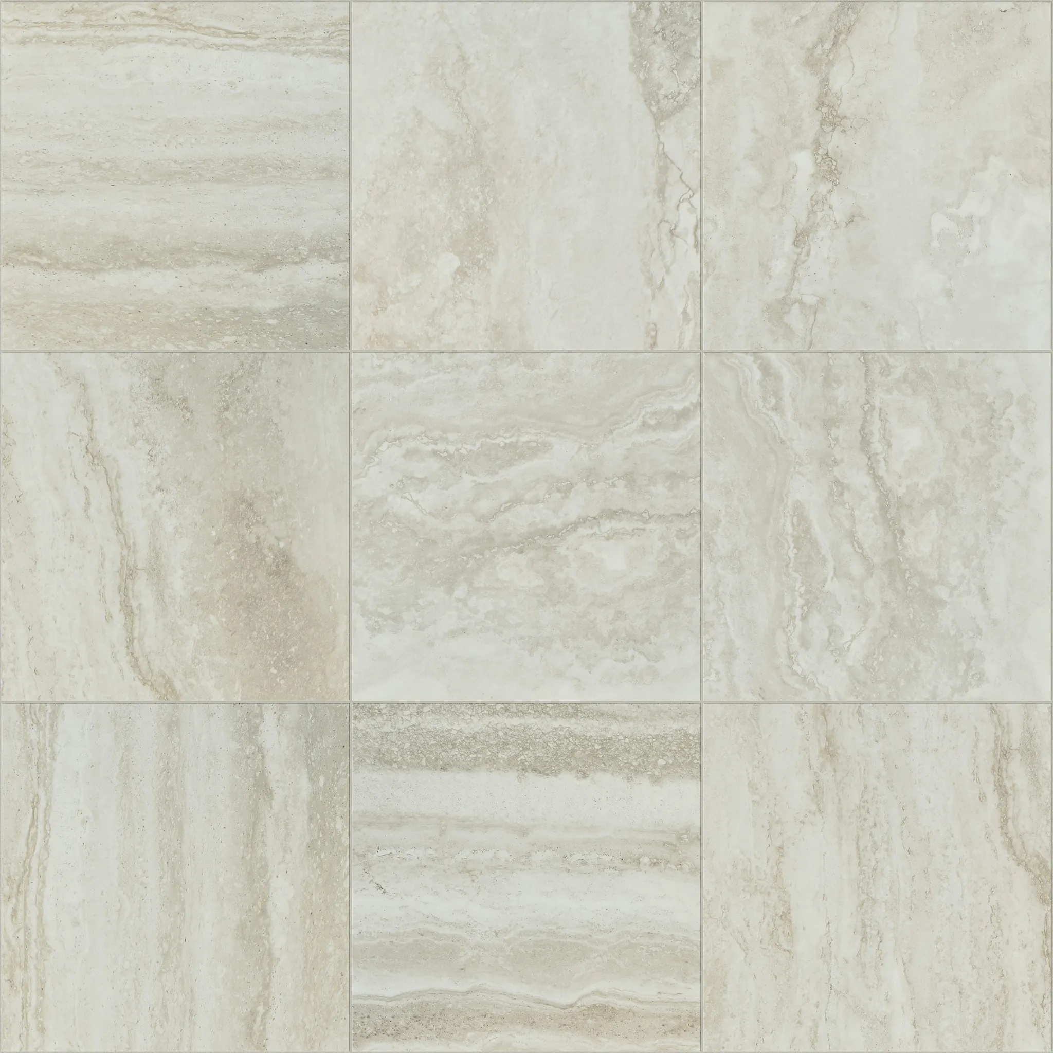 Beige and cream ceramic tile flooring with a natural stone look