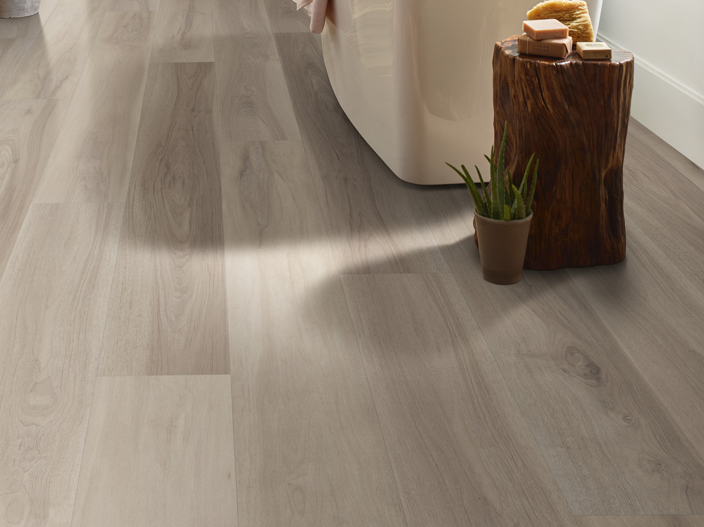 Renewed Hickory flooring, shown in a room