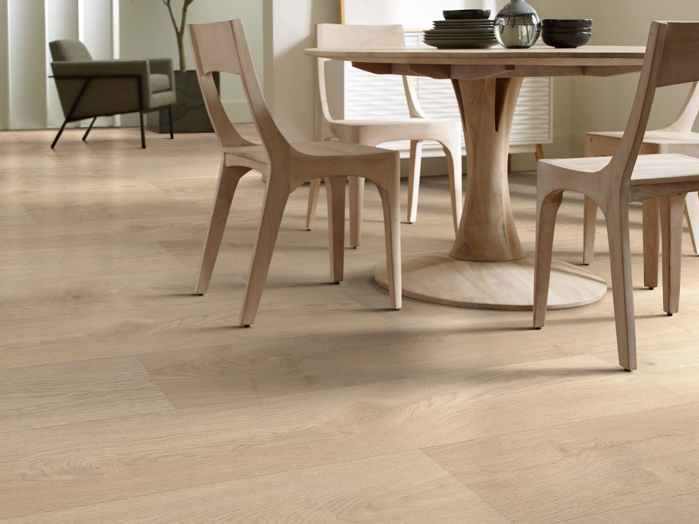 Essential White flooring, shown in a room