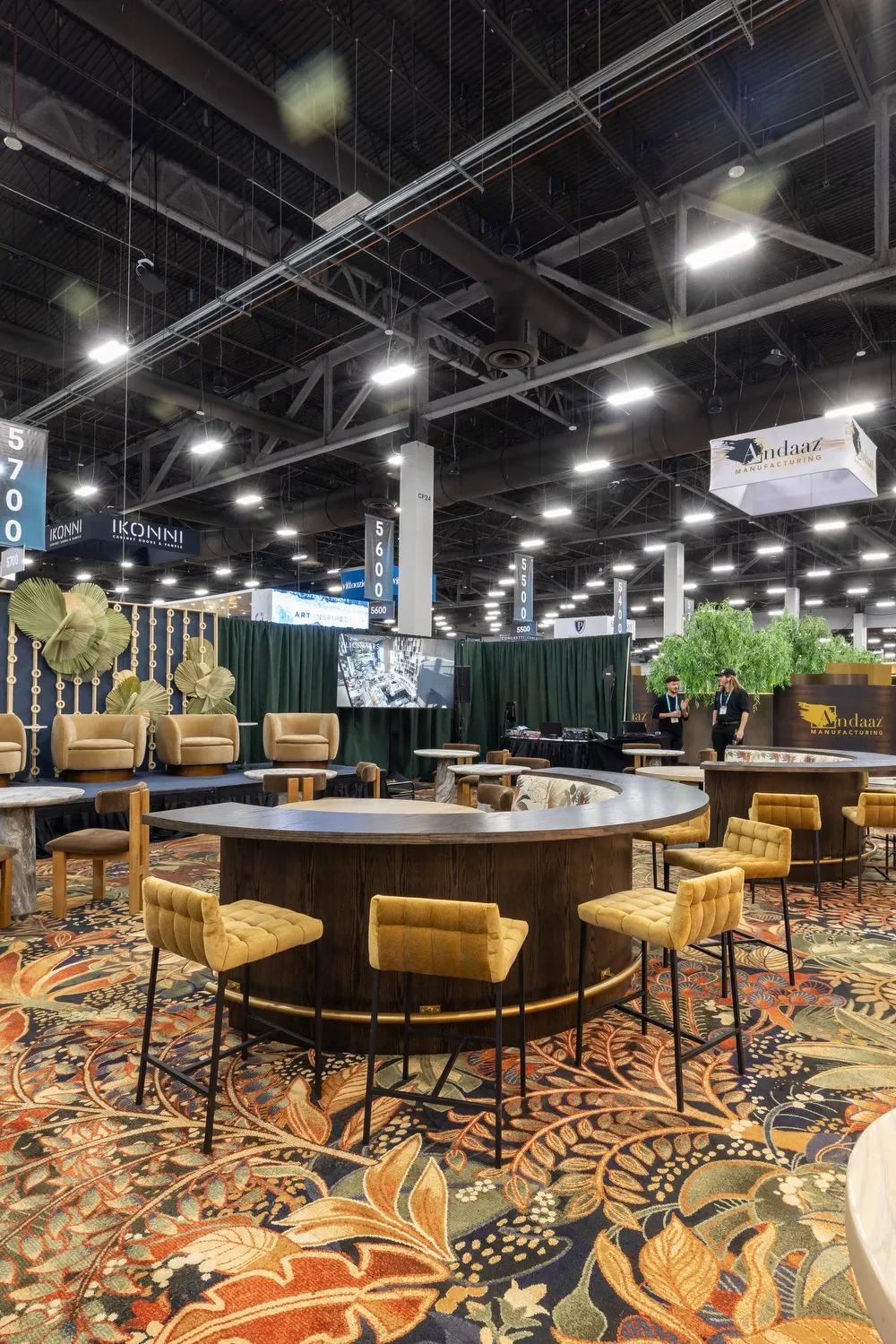 Vibrant floral carpet in a modern exhibition space