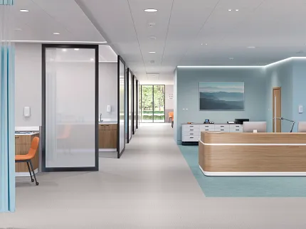 Healthcare Facility Interior with Modern Flooring Design <strong>Innate Linen in Bare and Innate Tile in Mist</strong>