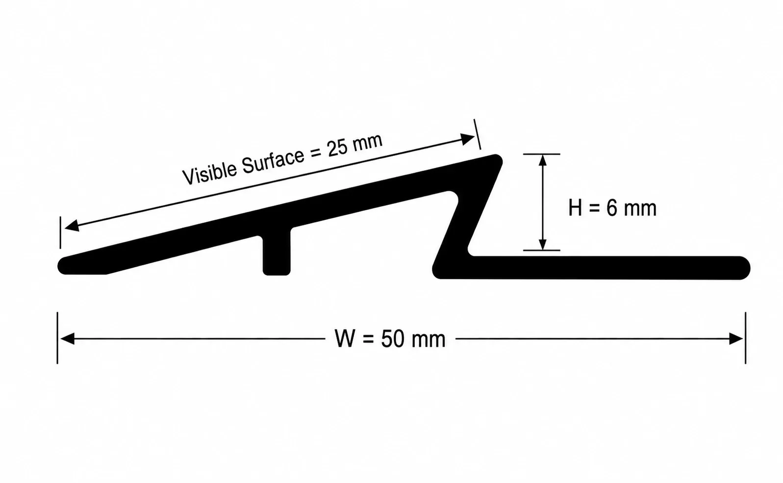 Diagram of flooring profile with dimensions 50x6 mm