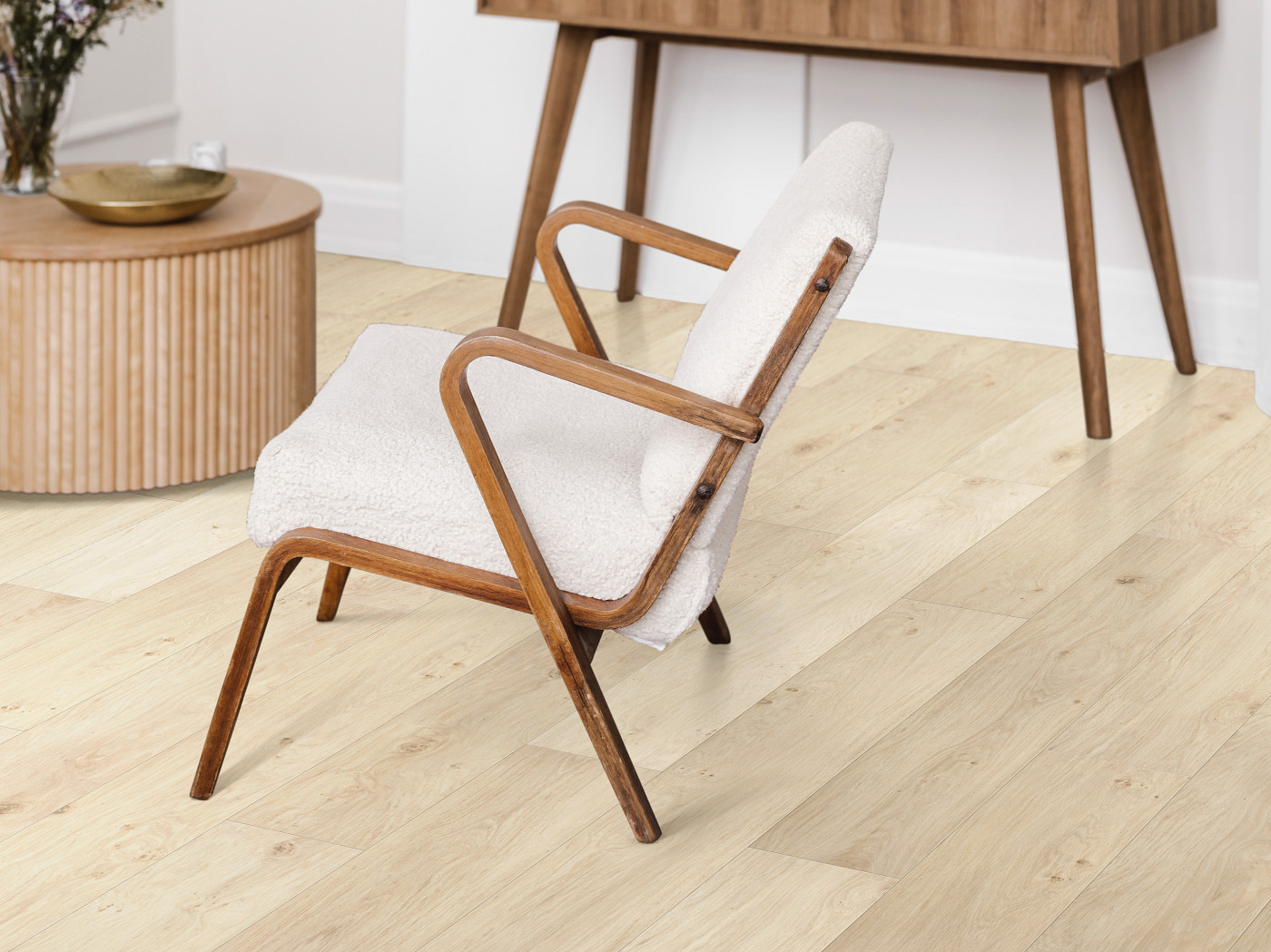 Wishbone White flooring, shown in a room