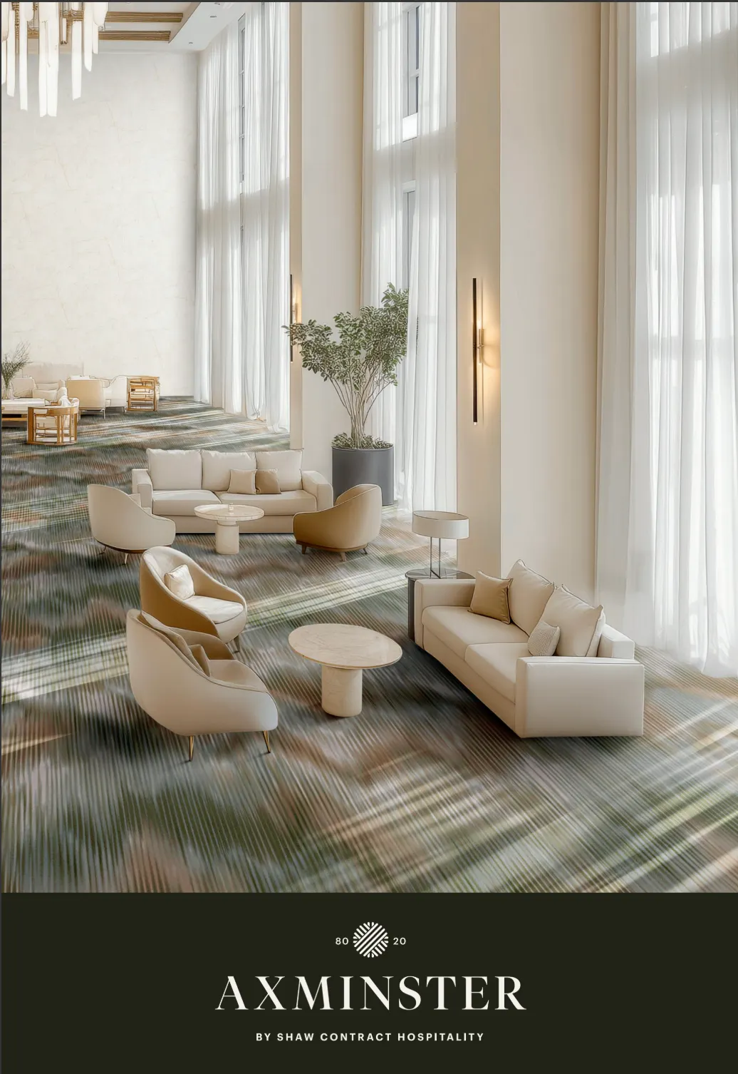 Luxurious hospitality lounge with Axminster carpet and modern seating