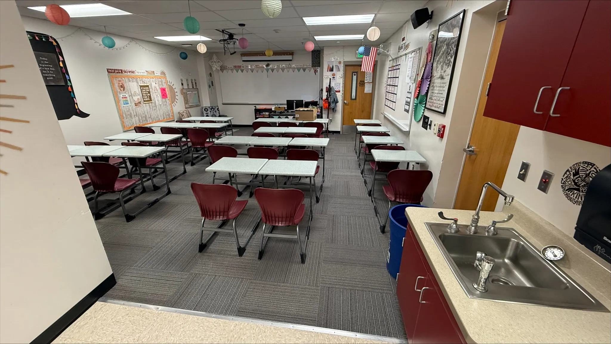 Classroom with commercial carpet tile flooring