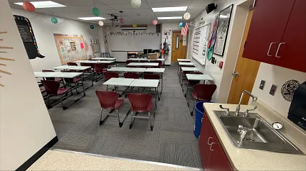 Durable carpet tiles for education facilities Classroom with commercial carpet tile flooring