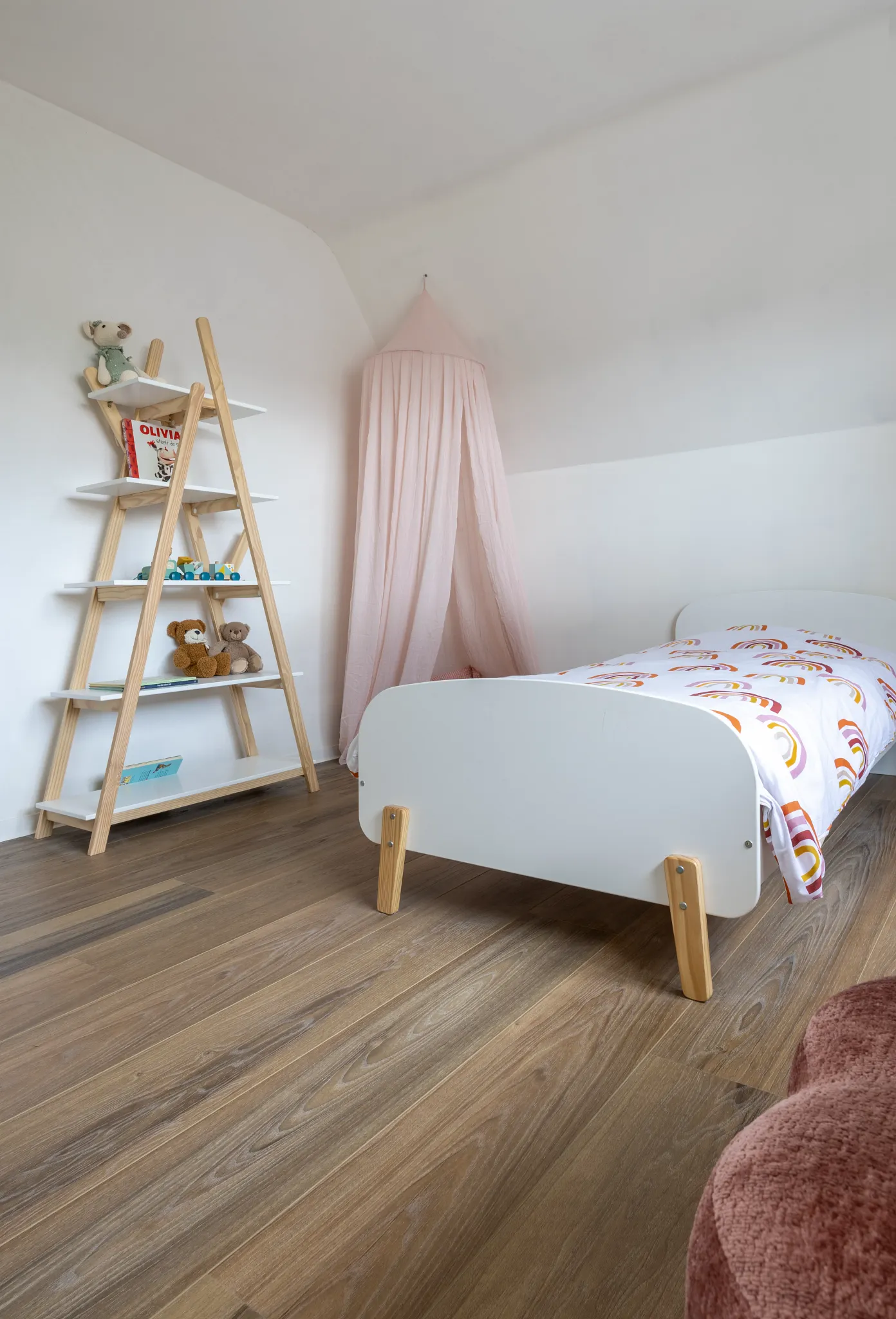 Child room with dark wooden floor