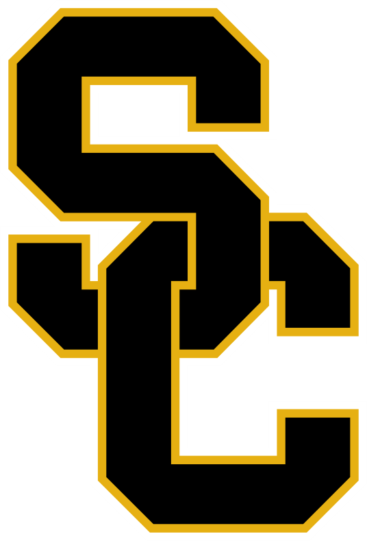 Interlocking SC logo in black with gold outline, featuring bold block letters commonly used in school or athletic branding