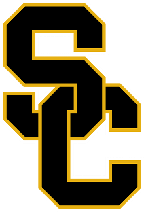 Interlocking SC logo in black with gold outline, featuring bold block letters commonly used in school or athletic branding