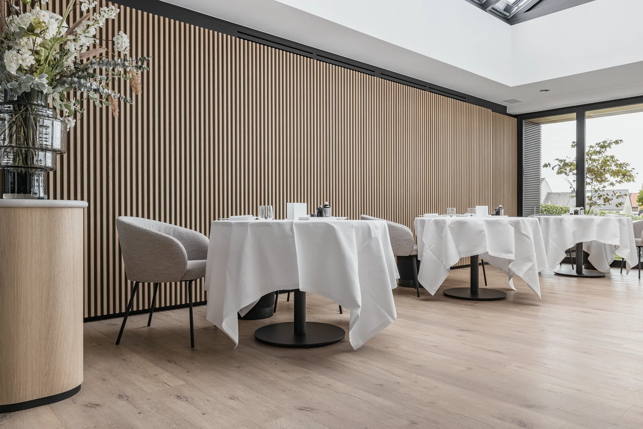 Modern dining area with luxury vinyl plank flooring